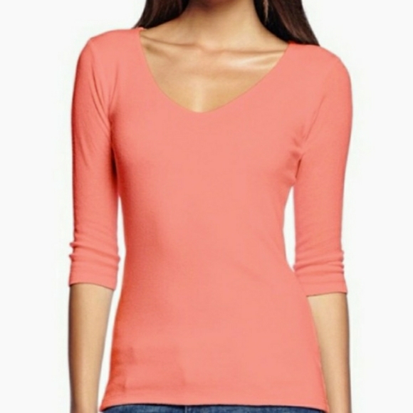 Michael Stars Tops - MICHAEL STARS Shine 3/4 Sleeve Double Vee Neck Tee